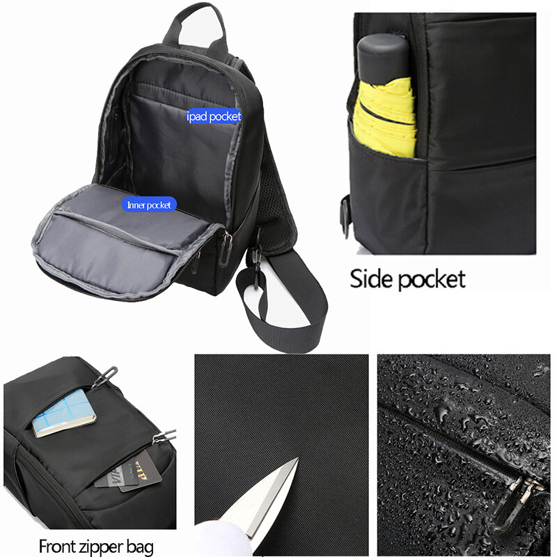 2022 Nylon Men's Waterproof USB Multifunction Crossbody Bag Shoulder Bags Messenger Chest Bag Short Trip Travel Pack for Male
