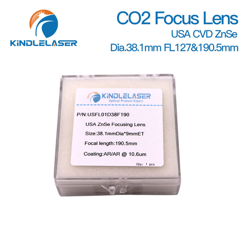 Kindtelaser CVD ZnSe Focus Lens Dia.38,1mm FL 127 190,5mm 5 "7,5" para máquina cortadora láser HAN'S Trumpf Bystronics CO2
