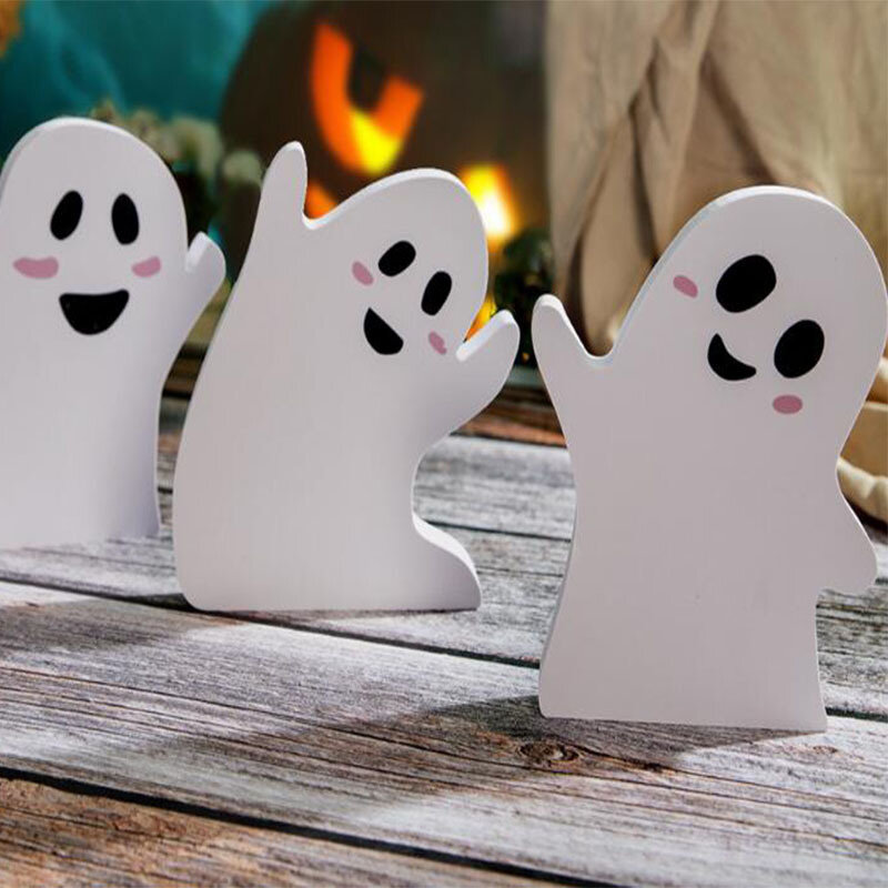 Cute Halloween Wood Ghost Set Creative Cartoon Mini Ghost Halloween Tray Decoration Bar Shop Home Holiday Decoration Tray