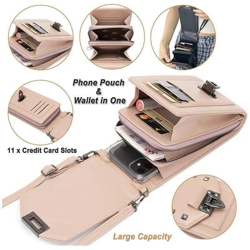 Crossbody Cell Phone Purse Small Multifunctional Phone Bag Leather Cell Phone Wallet Shoulder Handbag for Women with Card Slots