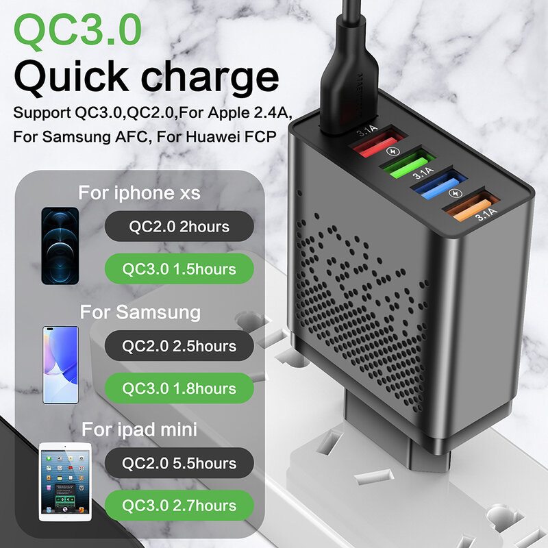 Зарядное устройство USB QC 3,0 с 5 портами для Huawei, Xiaomi 12, Samsung A51