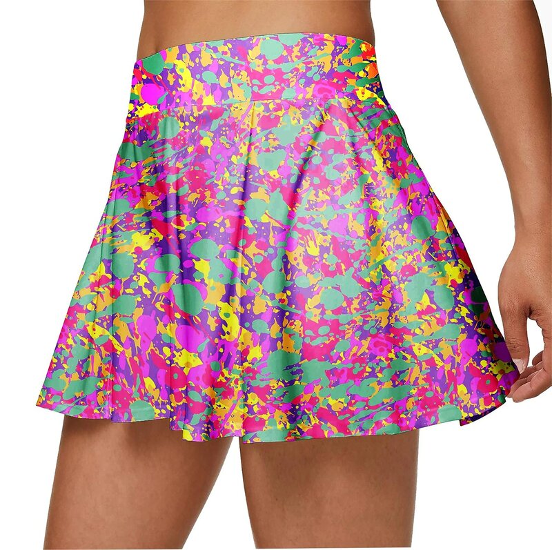 Women's Tennis Pleated Skirt 2 Pockets High Waist Double-Layer Anti Exposure Fitness Skirt Badminton Golf Pleated Skirt