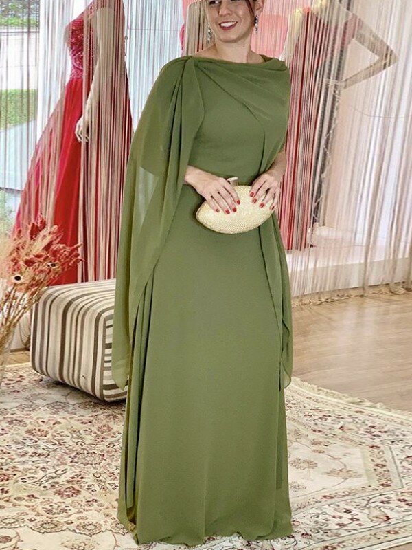 فستان أنيق أخضر زيتوني لأم العروس طويل بلا أكمام طول الأرض برقبة عالية Vestidos De Ocasión فساتين رسمية