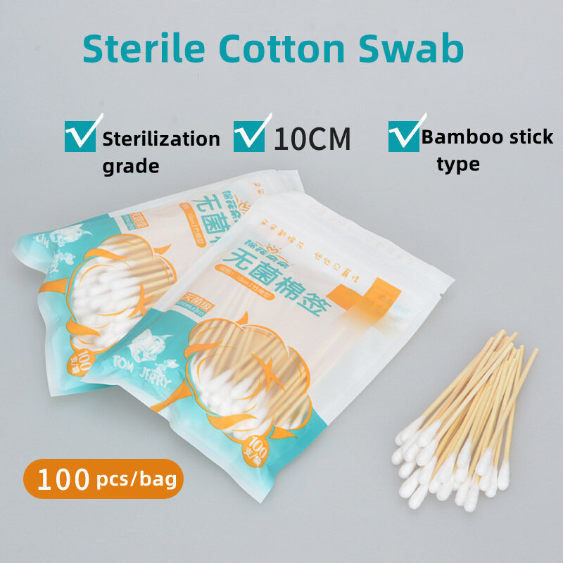 100pcs Sterile Cotton Swab 10cm Medical Absorbent Cotton Sticks Disposable Cosmetic Cotton Buds