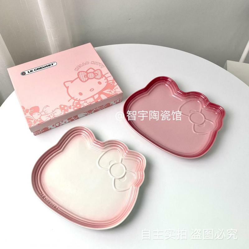 Sanrio porcellana piatto piatto colore sfumato stoviglie confezione regalo Set Kawaii Hello Kitty Cartoon Cute Anime Girls Gift