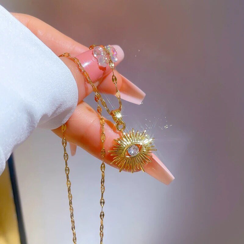 Искусственные драгоценные камни не выцветают ожерелья от сглаза для женщин Подвеска на шею цепь из нержавеющей стали ювелирные изделия для девочек