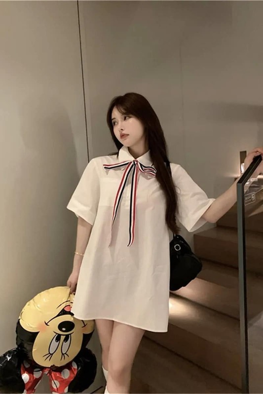 Tb Private Clothes Niche High-end Shirt Skirt Small Simple Temperament Streamer Lapel Loose Dress