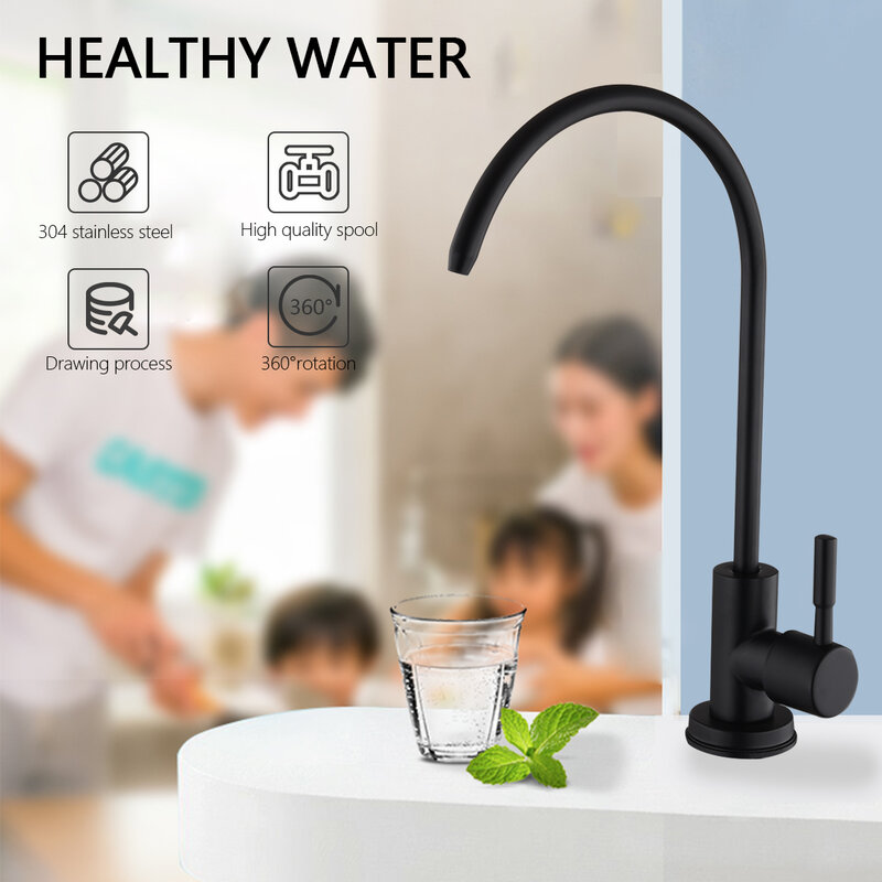 Kitchen Faucets Direct Drinking Tap  Black Matte Stainless Steel kitchen Water Filter Tap RO Purify System Reverse Osmosis