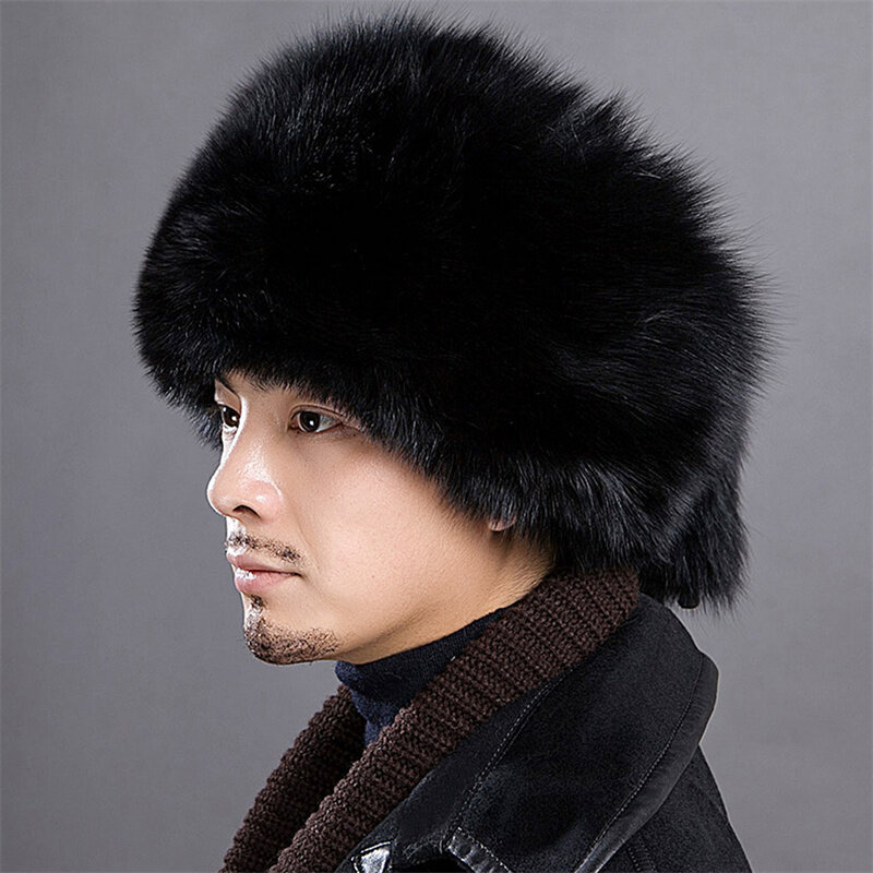 Topi Bulu Rubah Pria 2022 Baru 100% Bulu Rubah Asli Penutup Telinga Tahan Angin Topi Bulu Anjing Rakun Musim Dingin Topi Bulu Pria Topi Rusia