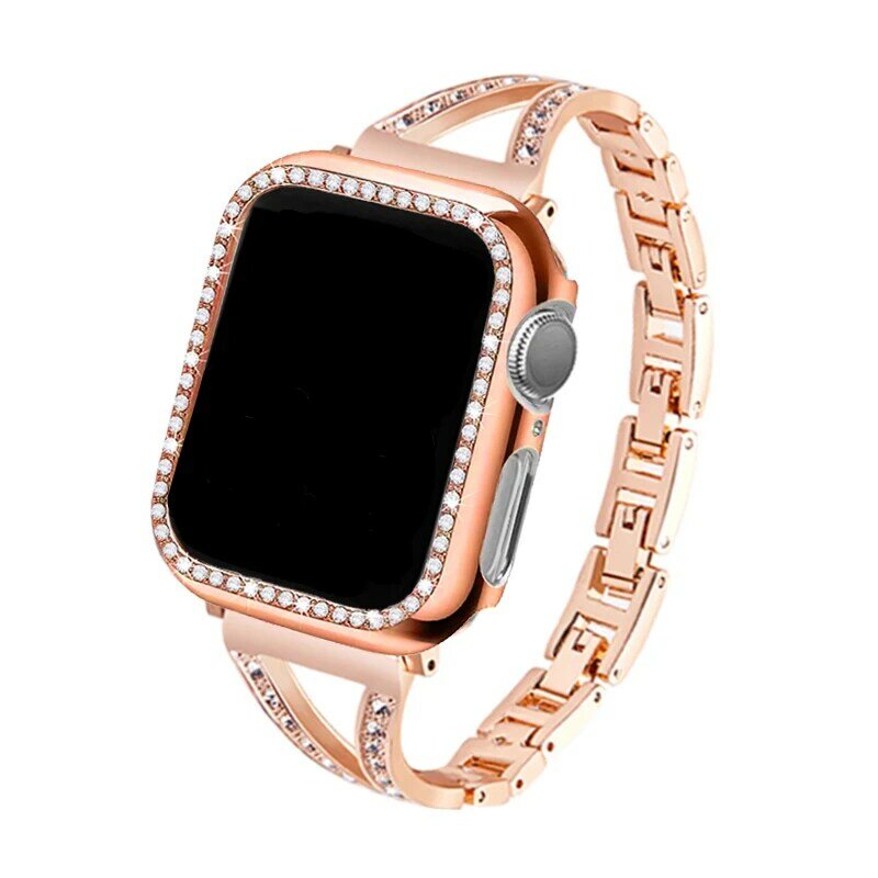 Gelang Berlian Wanita untuk Apple Watch Band Seri 7 6 SE 5 4 3 Tali Logam Dapat Disesuaikan untuk IWatch 41Mm 45Mm 40Mm 44Mm 38Mm 42Mm