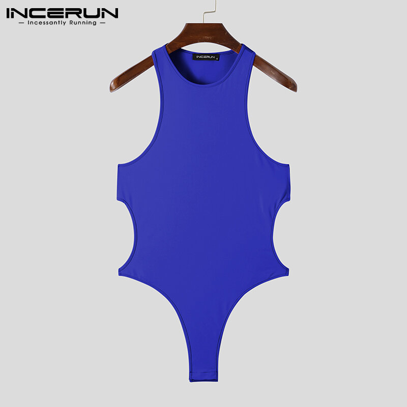 INCERUN Men's Solid All-match Jumpsuits Sleeveless Sexy Leisure Comfortable Homewear Male Simple Bodysuits Short Jumpsuits S-5XL