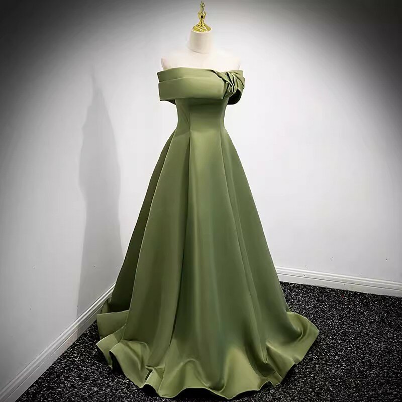 Vestidos de Fiesta elegantes para mujer, traje de noche largo con cuello de barco, color verde, de lujo, ocasión formal, 2023