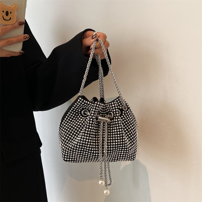 2022 new soft surface chain oblique cross bag high-quality fashion luxury sparkling crystal lady bag