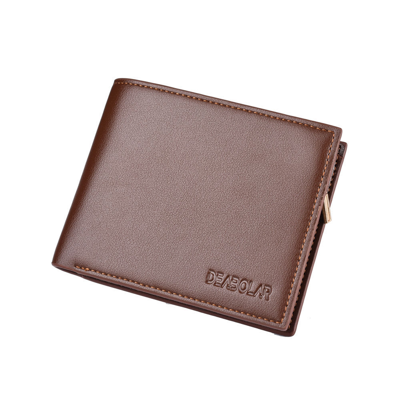 Portafoglio da uomo in pelle PU portafoglio multi-card con cerniera portamonete porta carte di credito portafoglio corto Casual in puro colore a due pieghe