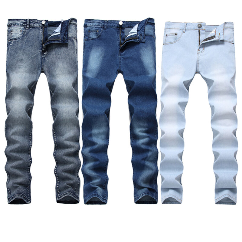 Men's Jeans Stretch Straight Denim Jeans Slim Fitting Male Solid Color Trousers Full Length Mens Pants Black Jeans