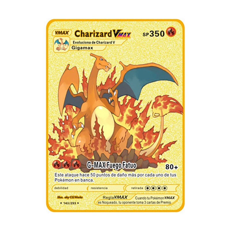 Carte Pokemon spagnole carte Pokemon in metallo dorato carte spagnole in ferro duro Mewtwo Pikachu Gx Charizard Vmax Pack collezione di giochi