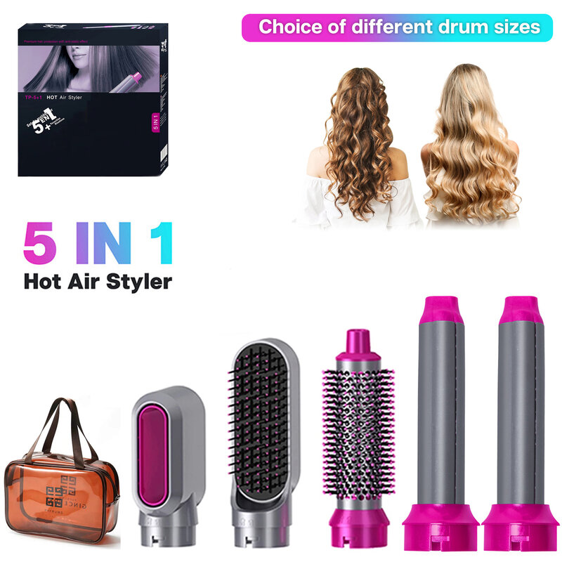 Kit de secador de pelo 5 en 1, plancha rizadora profesional, secador de pelo para el hogar, cepillo rizador de pelo para salón, herramienta de estilismo