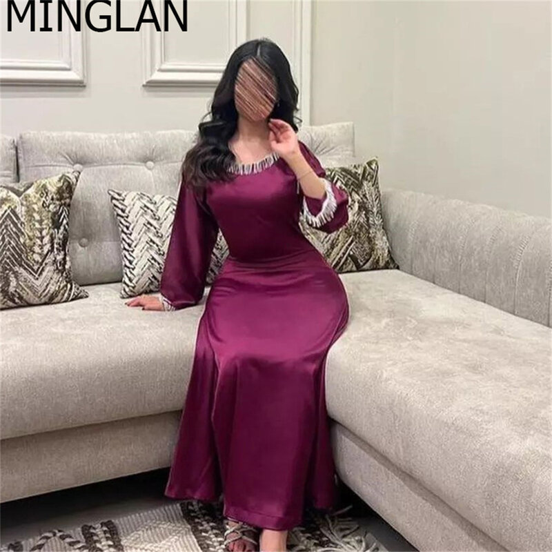 Женское вечернее платье-Русалка MINGLAN, элегантное платье с О-образным вырезом, длинным рукавом и открытой спиной, со шлейфом и кристаллами, пл...