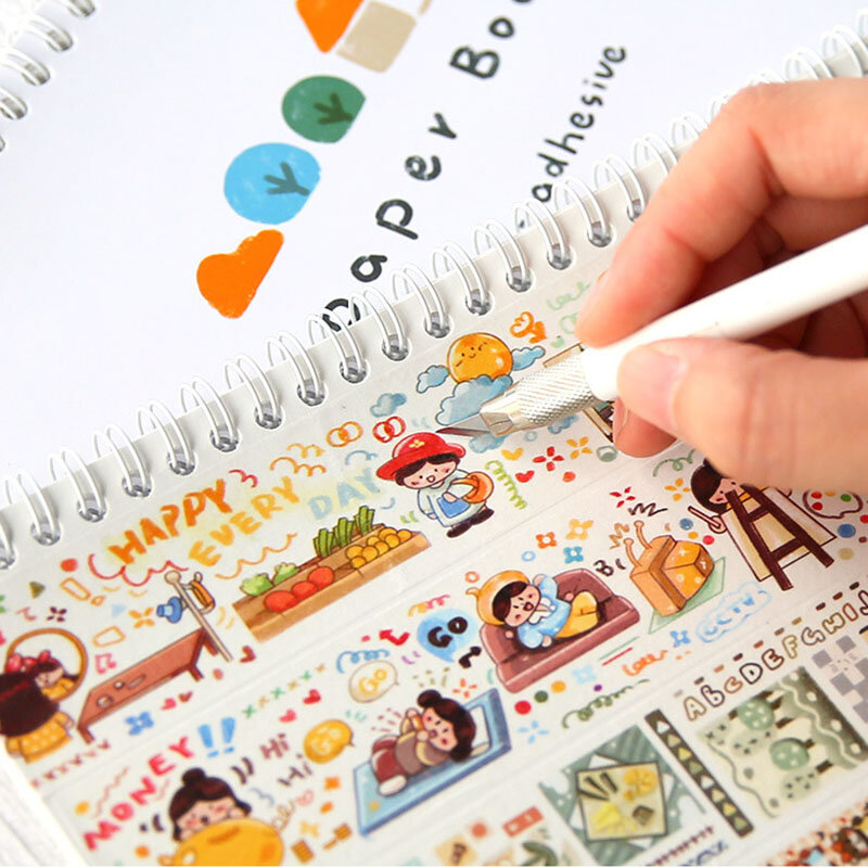 24 folhas de lançamento papel notebook washi fita adesivos coletando álbum reutilizável adesivo livro para scrapbook jornal papelaria