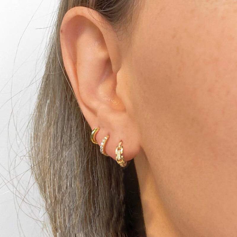 MC 3 pcs / Set Huggie Earrings Hollow Twist Zircon 6 7 8 mm Pendientes Delicate Women Earring Hoops