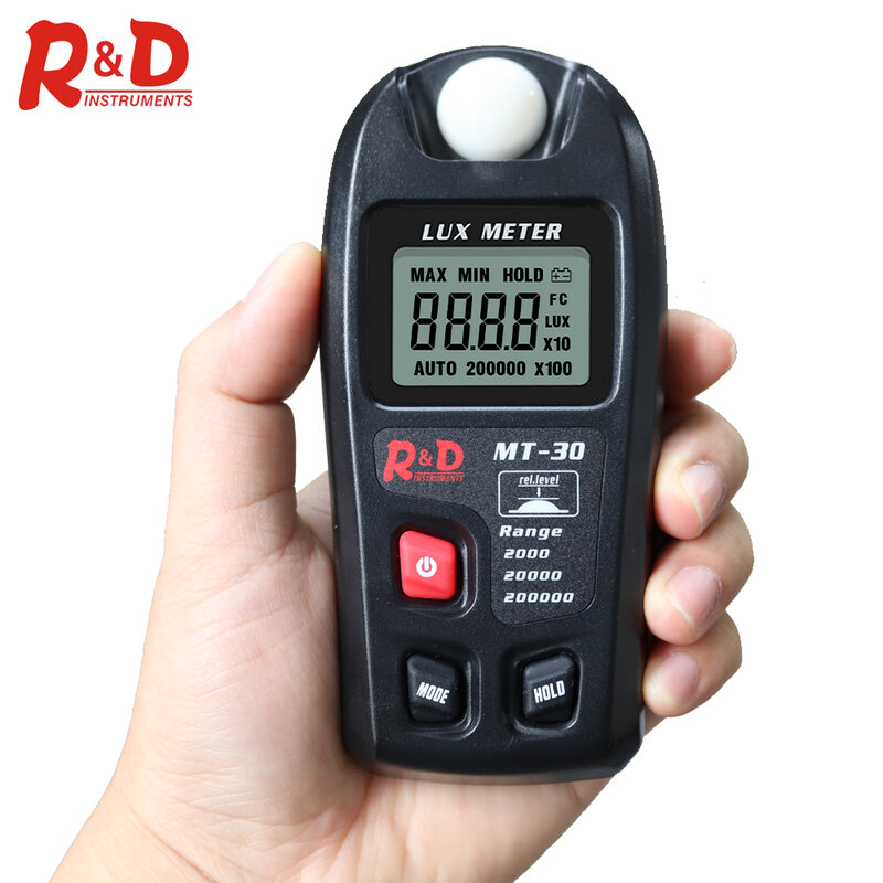 R & D MT30 Medidor de Luz, Iluminômetro, Fotômetro Tester, Testes Alternativos, Luxmeter Preto, Lux fc, 0 ~ 200 lux, Novo