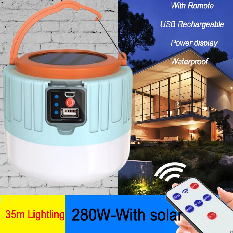 Luz LED Solar de 280W para acampar al aire libre, linterna recargable por USB de alta potencia, portátil, superbrillante, impermeable, para emergencia, senderismo, barbacoa