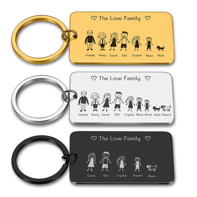 Cá nhân hóa gia đình móc chìa khóa Quà tặng khắc cho cha mẹ Trẻ em hiện tại túi đựng chìa khóa quyến rũ Thành viên gia đình Quà tặng ban đầu