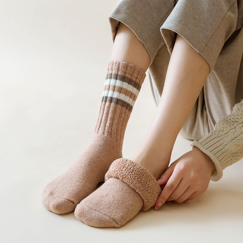Autumn and winter new socks female mid-thigh socks four bar high like tendons terry thickened thicker warm couple socks