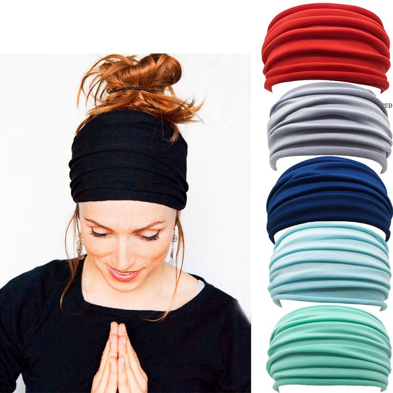 1pc cor sólida feminino ampla esportes bandana antiderrapante fold fitness yoga hairband elástico correndo turbante maquiagem faixa de cabelo