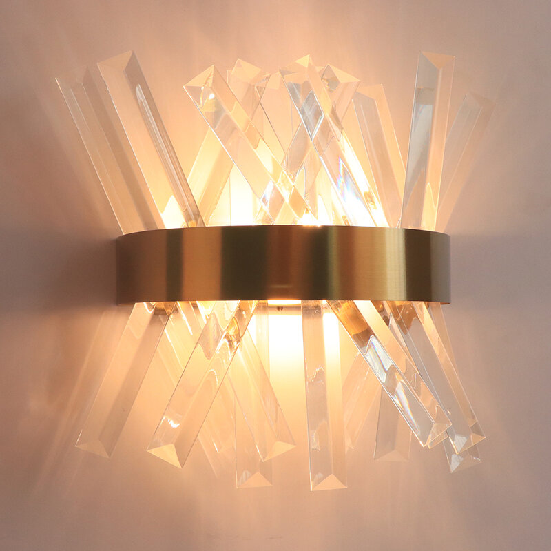 Lámpara de pared de cristal para dormitorio, candelabro Led dorado de acero inoxidable, CA de 90-260V, para Baño