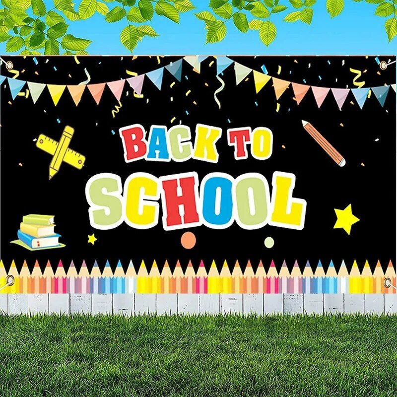 Bannière de bienvenue à l'école pour le premier jour d'école, décor de salle de classe, de bureau, décor d'arrière-plan de Photo d'école, de Bus scolaire