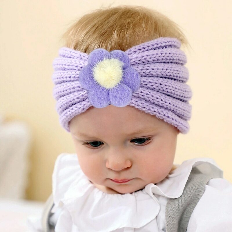 Повязка на голову для девочки вязаная детская тюрбан зимняя теплая повязка для волос для новорожденных однотонная повязка на голову с цветами для малышей Детские аксессуары для волос