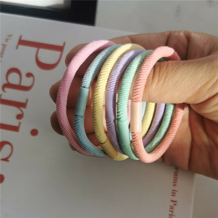 6pcs Women Colorful Thick Elastic Hair Band Spring Summer Solid Basic Rubber Band Stretch Hair Rope Head Band Nice Ponytail Gum