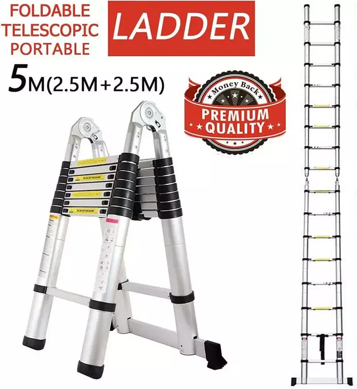 4.1/4.7/5m telescópica escada extensão dobrável finalidade liga de alumínio resistente escada reparação ferramenta hwc
