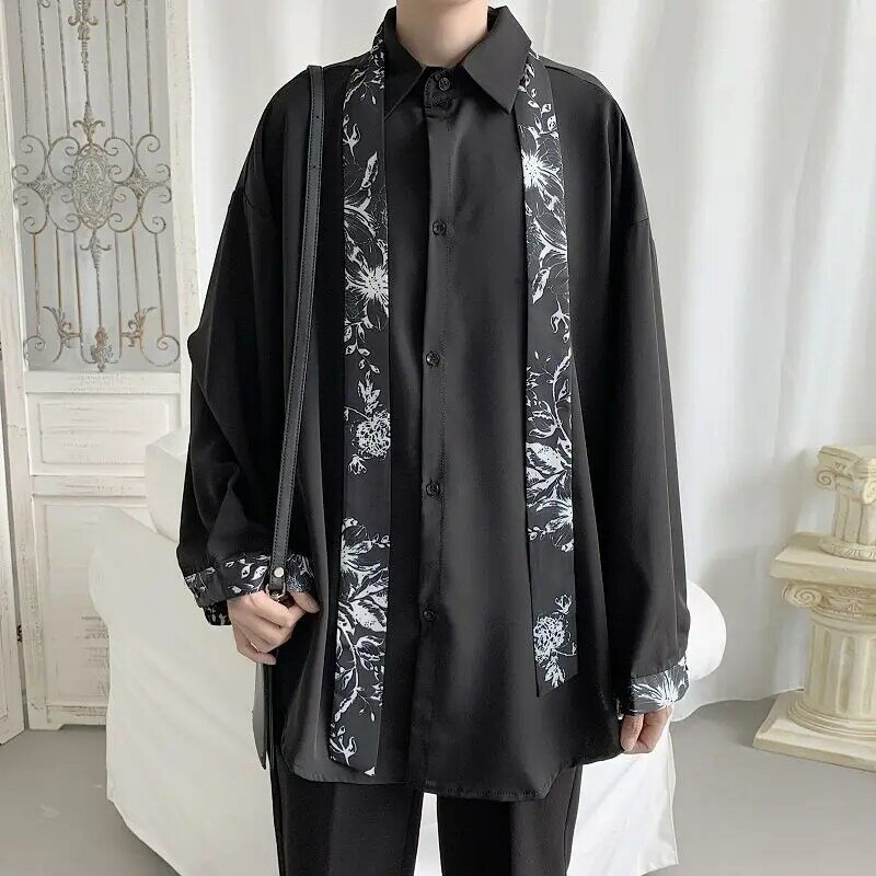 Deeptown Blus Wanita Hitam Ukuran Besar Harajuku Kaus Lengan Panjang Keren Gotik Kasual Streetwear dengan Dasi Mode Goth Longgar