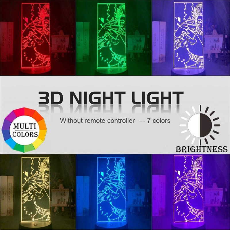 Anime HUNTERxHUNTER magik Hisoka 7 kolorów 3D lampka nocna GON-FREECSS Nightlight salon dekoracja do pokoju dziecięcego lampa biurkowa prezent