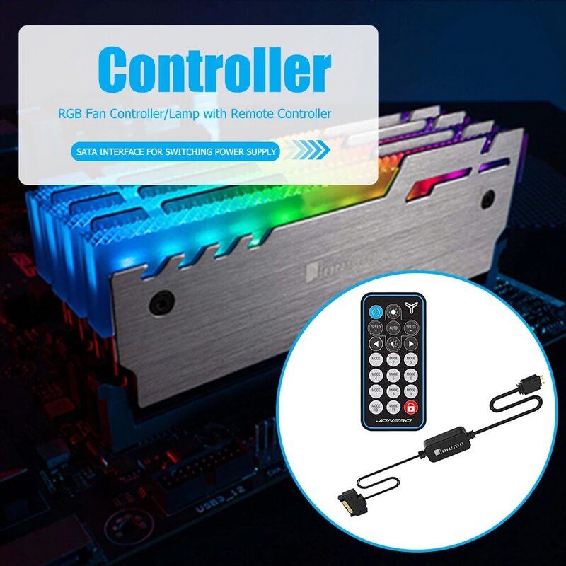 Drop Shipping 1/2/4 Buah JONSBO 5V 3Pin AURA RGB Controller SATA Power Supply Memory Light Strip Remote Control untuk PC Case