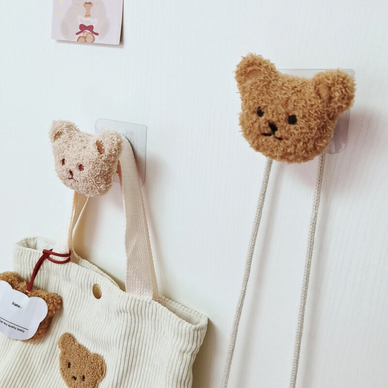 Embroidery Bear Wooden Wall Decoration Hook Children Room Dress Up Wall Hanging Clothes Cupboard Door Sticky Hook Baby Stroller