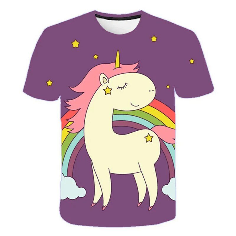 T-shirt con stampa unicorno 3D per ragazze t-shirt unicorno carino t-shirt estiva per ragazze Top abbigliamento abbigliamento per bambini cartoon t-shirt Casual per adolescenti