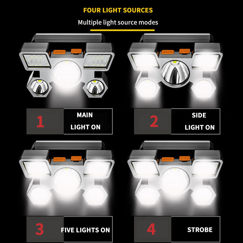 D5 강한 빛 edc 헤드 라이트 Led 5 헤드 항공기 램프, USB 충전식 헤드 램프 작은 손전등 야외 광산 램프 헤드 라이트