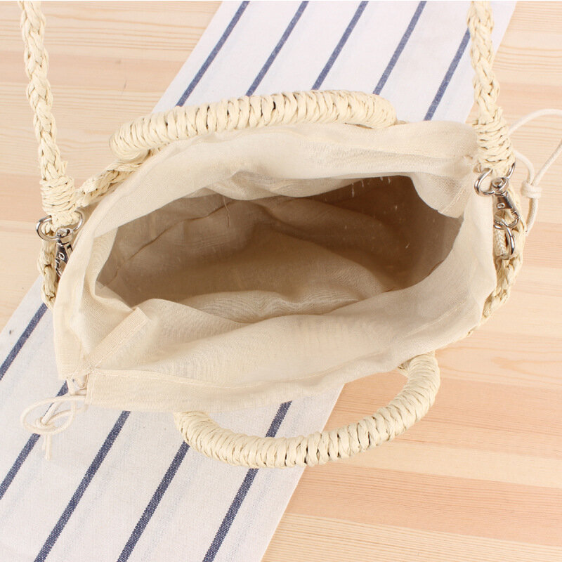 Saco de palha de rattan feito à mão semi-circular estilo simples de verão feminino all-match mensageiro saco menina praia mão artesanato saco