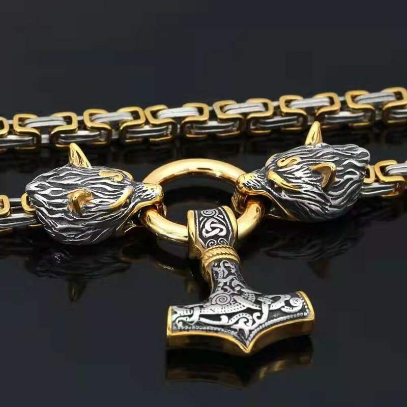 Thor Hammer Vikings Necklaces Men Nordic Vintage Male Pendant With 550mm Stainless Steel Chain Punk Jewelry For Boyfriend Gifts