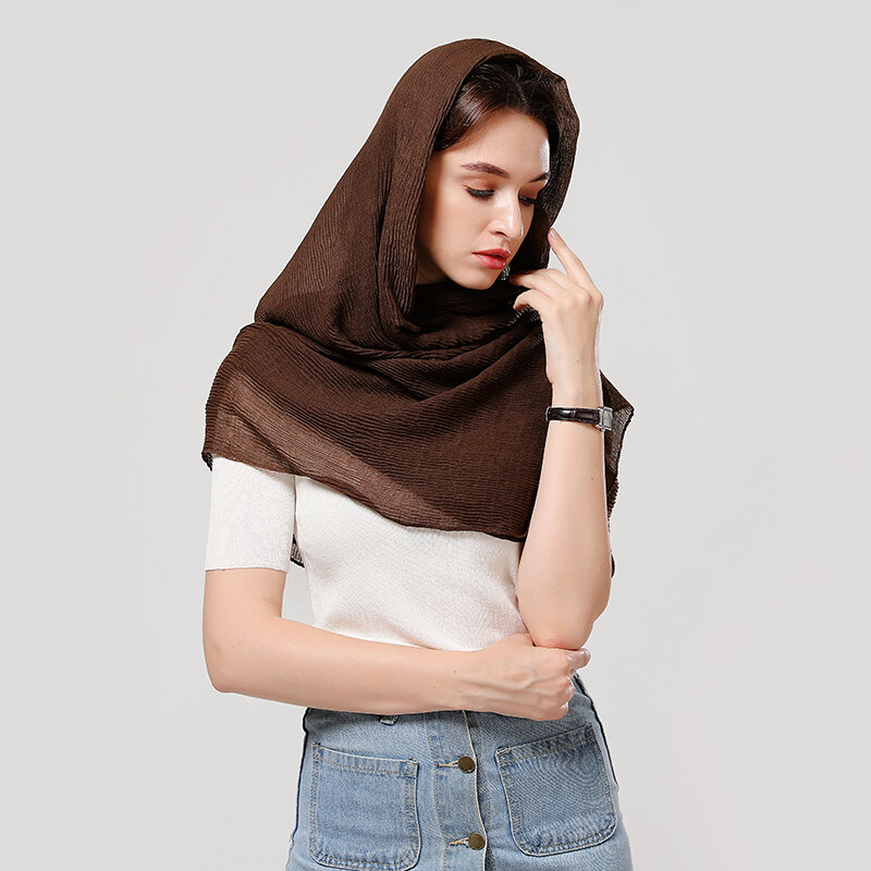 女性のためのしわのある綿のスカーフ,無地のショール,プリーツ,バンダナ,パシュミナ,2021