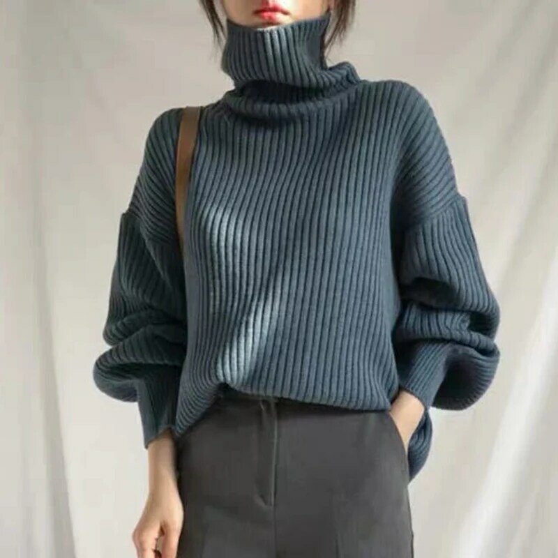 女性用ショートタートルネックセーター,厚く,柔らかく,暖かい,韓国のセーター,ニット