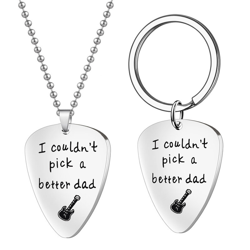 Porte-clés plectres de guitare personnalisé, collier en acier inoxydable, cadeau de fête des pères