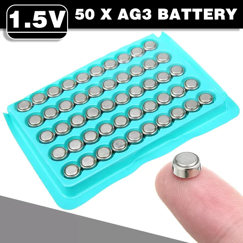 50 개 1.5 볼트 AG3 셀 버튼 배터리 LR41 SR41 리튬 버튼 코인 배터리 셀 장난감 스마트 워치 계산기 액세서리