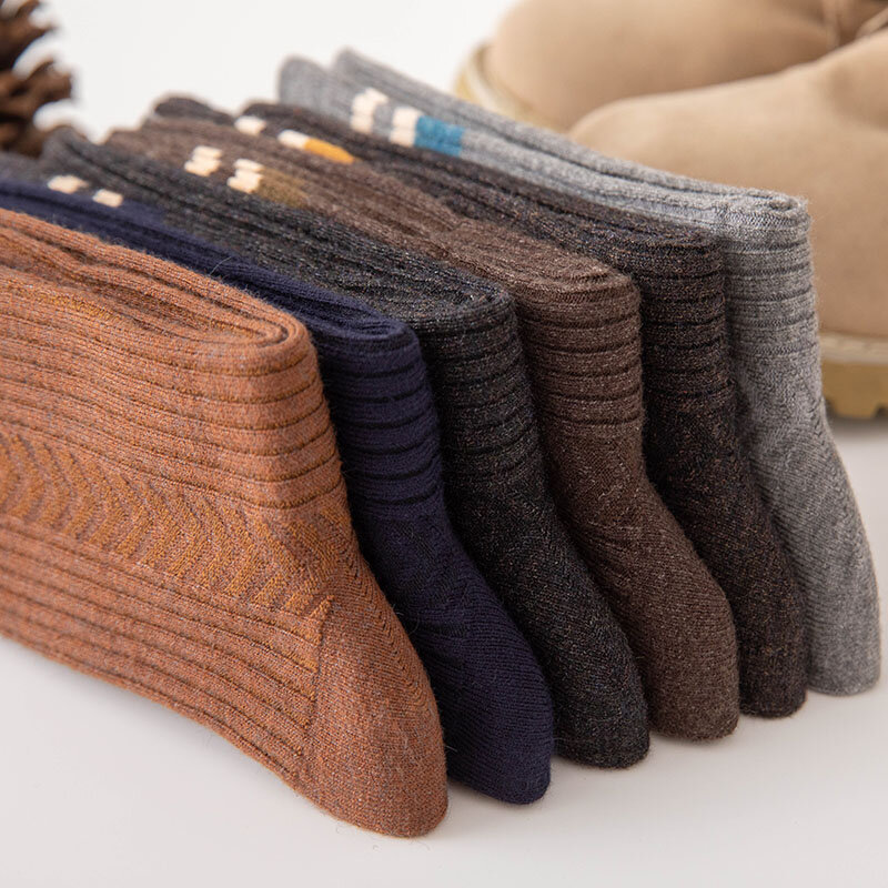 Chaussettes en laine et cachemire pour homme, style Harajuku, Vintage, rayé, chaud, décontracté, bonne qualité, taille 39-45, 5 paires, hiver