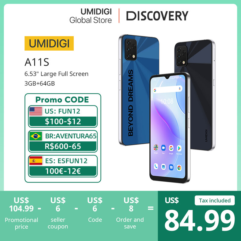 UMIDIGI A11S Global Version Smartphone 4GB 32GB/64GB 5150 mAh 16MP Triple Camera 6.53" HD+ Large Full Display