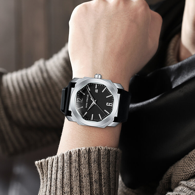 MINI FOKUS Mode Minimalistischen Quarzuhr für Männer Business Wasserdichte Uhren Kalender Luxus Silikon Strap Relogio Masculino