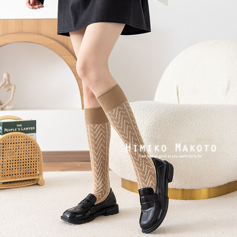 Носки и гольфы из чесаного хлопка с двойной иголкой, Корейская версия британских длинных носков, оптовая продажа